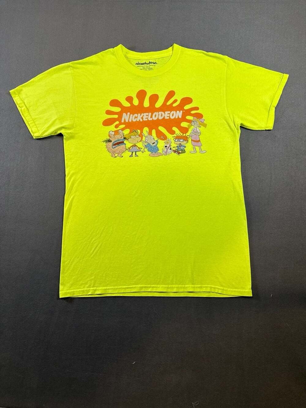 Nickelodeon 90s Characters Group Logo T-Shirt Size M Neon Green Graphic Tee